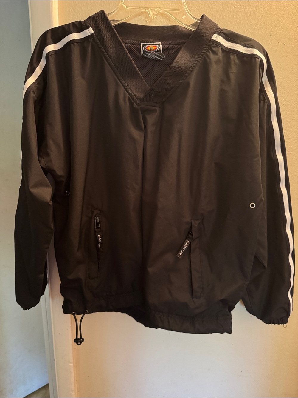 Easton Black Windbreaker Jacket with White Shoulder Stripes